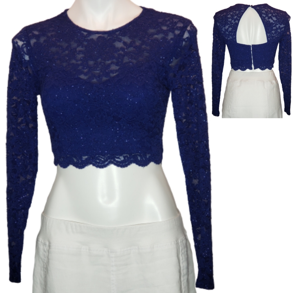 Social Club sz 3 formal crop top royal blue lace